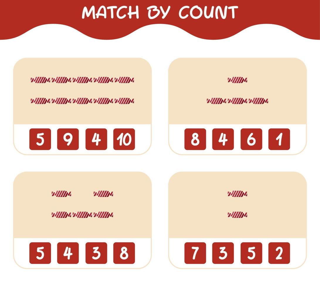 Match by count of cartoon candy. Match and count game. Educational game for pre shool years kids and toddlers vector
