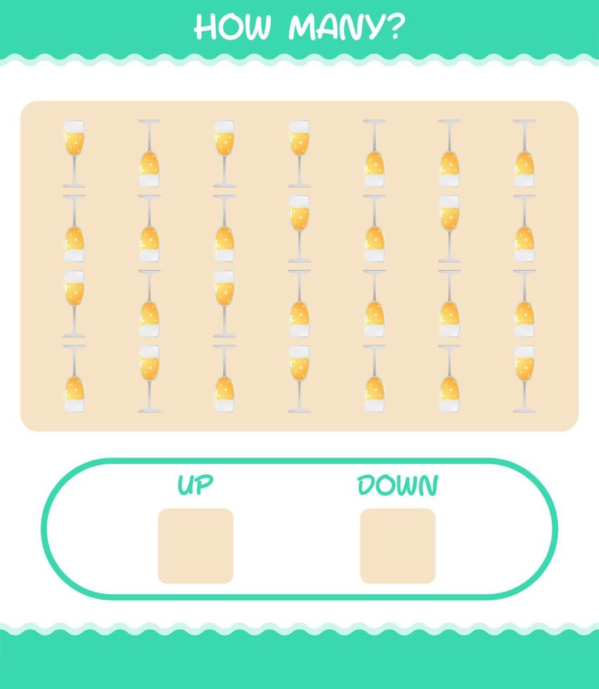 How many cartoon champagne glass. Counting game. Educational game for pre shool years kids and toddlers vector