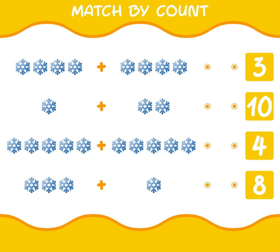 Match by count of cartoon snowflake. Match and count game. Educational game for pre shool years kids and toddlers vector