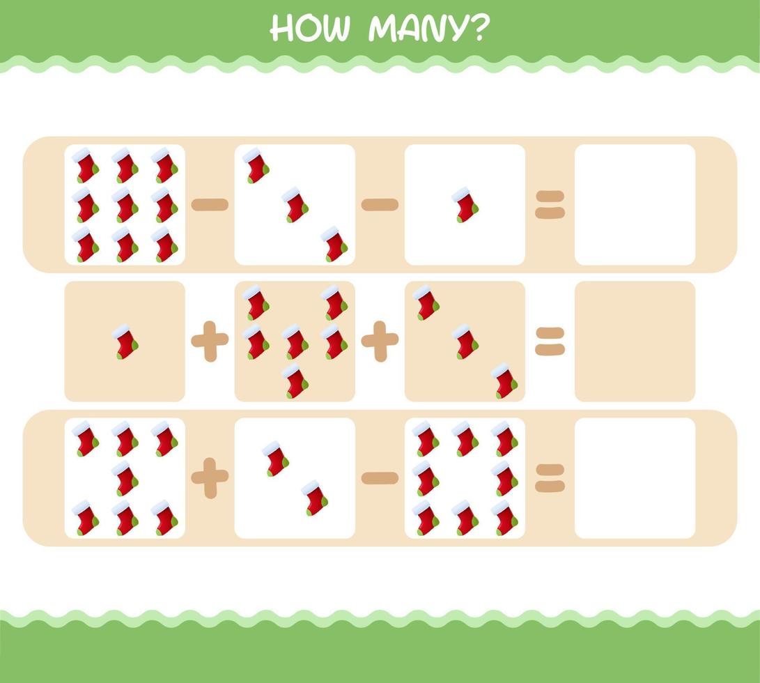 How many cartoon sock. Counting game. Educational game for pre shool years kids and toddlers vector