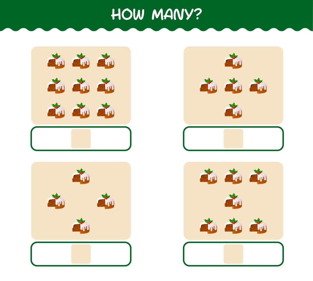How many cartoon christmas cake. Counting game. Educational game for pre shool years kids and toddlers vector