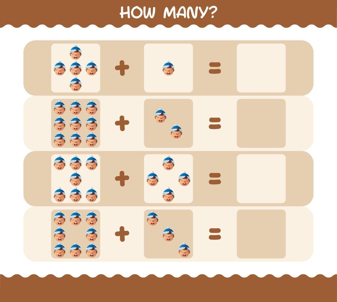 How many cartoon boys. Counting game. Educational game for pre shool years kids and toddlers vector