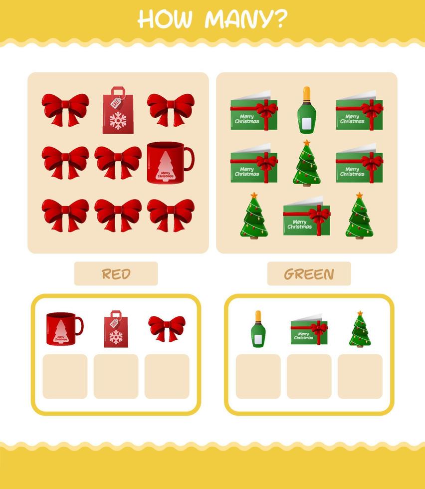 cuantos dibujos animados de navidad. juego de conteo juego educativo para niños de edad preescolar y niños pequeños vector