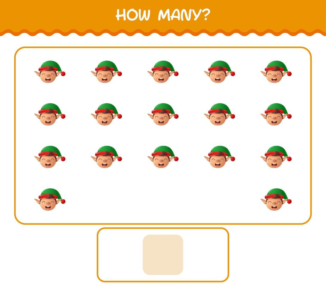 How many cartoon elf. Counting game. Educational game for pre shool years kids and toddlers vector