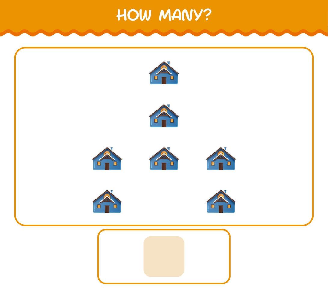 How many cartoon house. Counting game. Educational game for pre shool years kids and toddlers vector