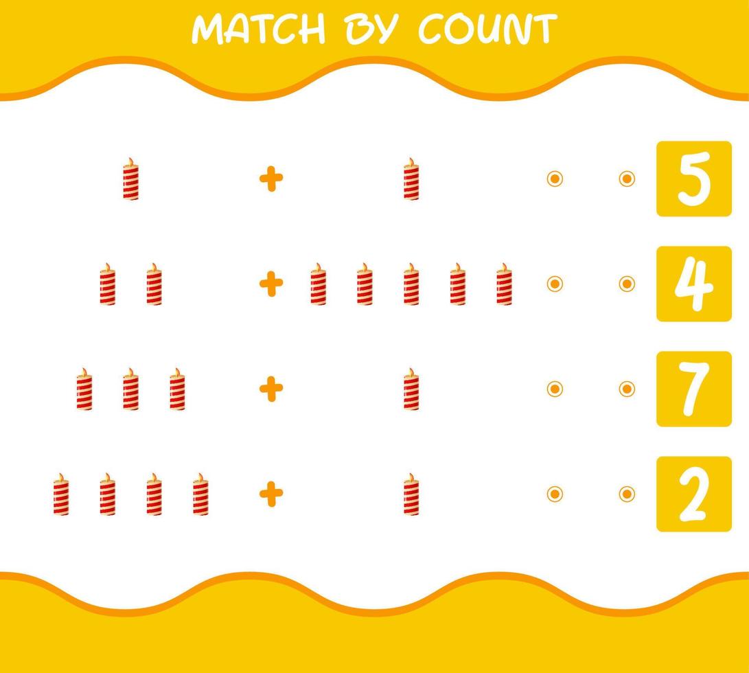 Match by count of cartoon christmas candle. Match and count game. Educational game for pre shool years kids and toddlers vector