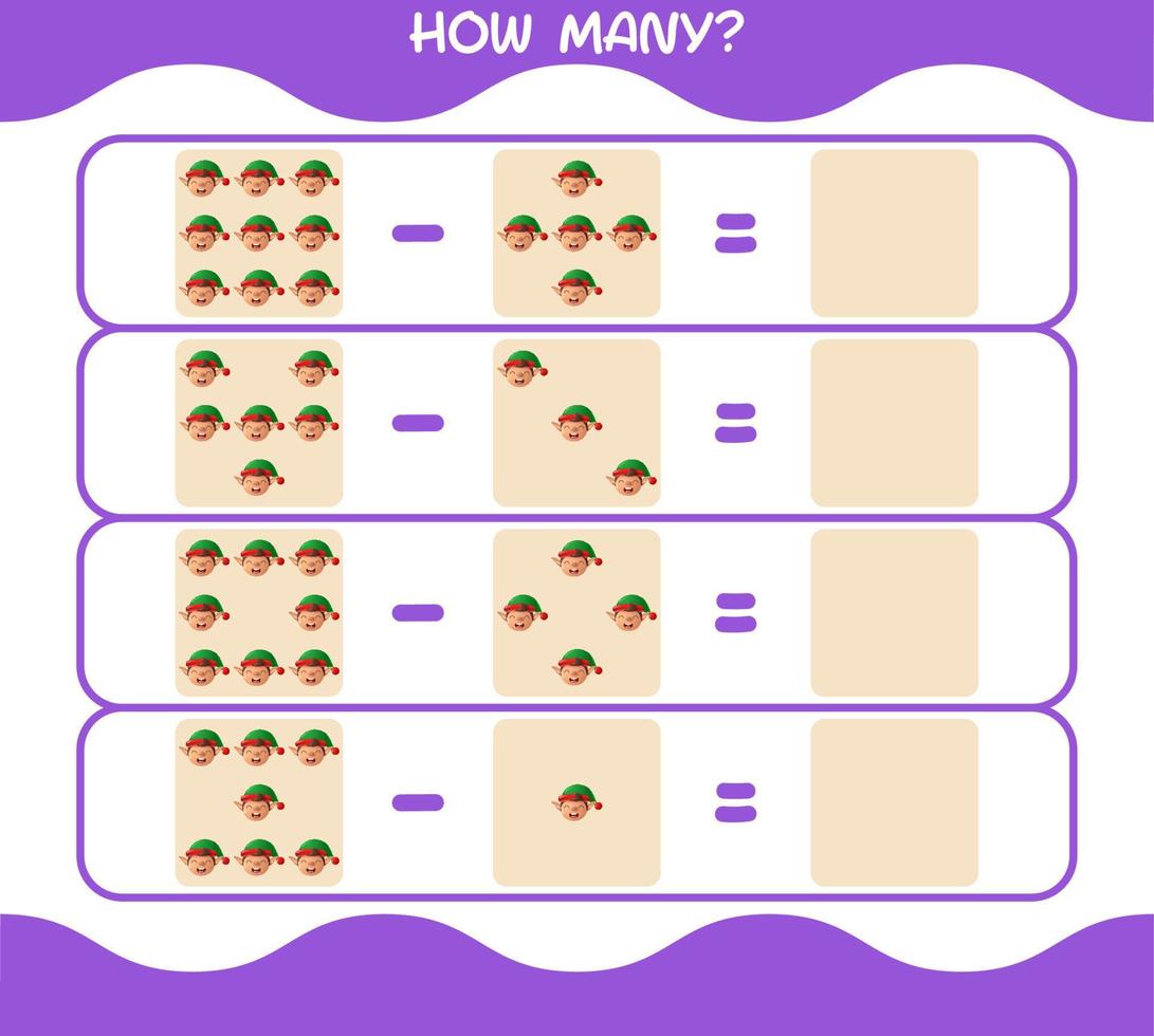 How many cartoon elf. Counting game. Educational game for pre shool years kids and toddlers vector