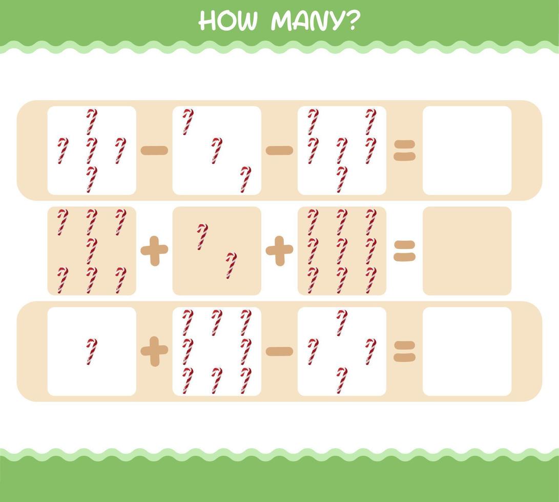 How many cartoon candy cane. Counting game. Educational game for pre shool years kids and toddlers vector