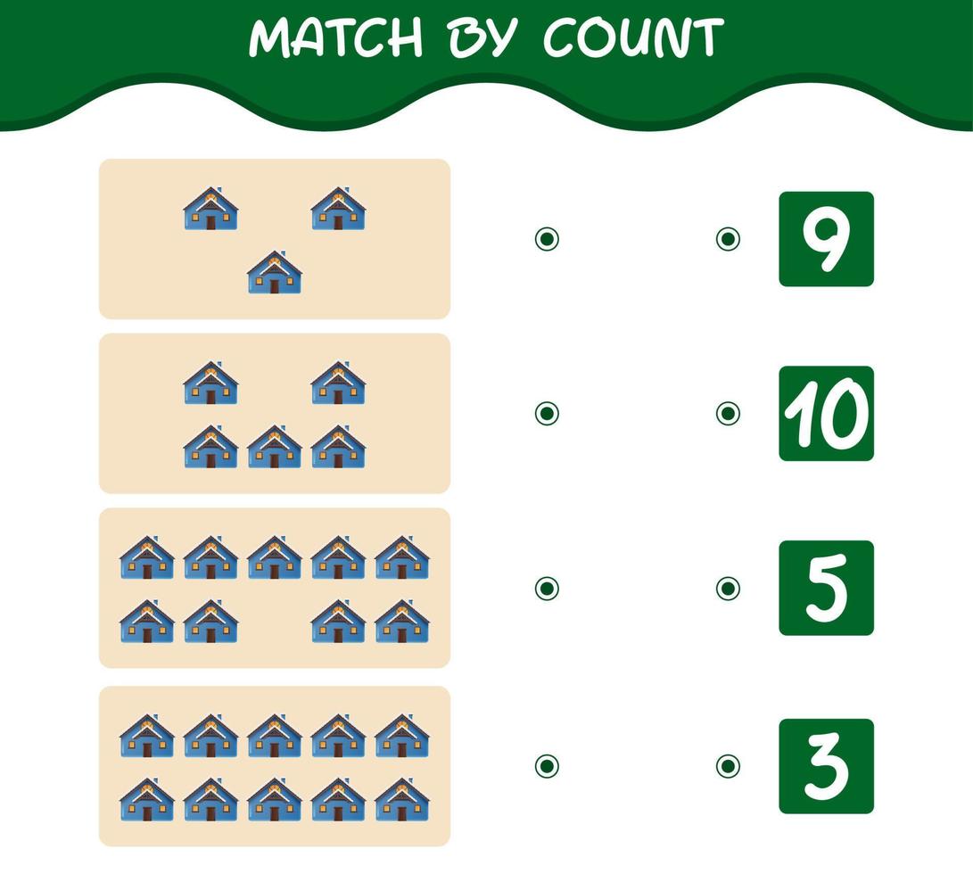Match by count of cartoon house. Match and count game. Educational game for pre shool years kids and toddlers vector