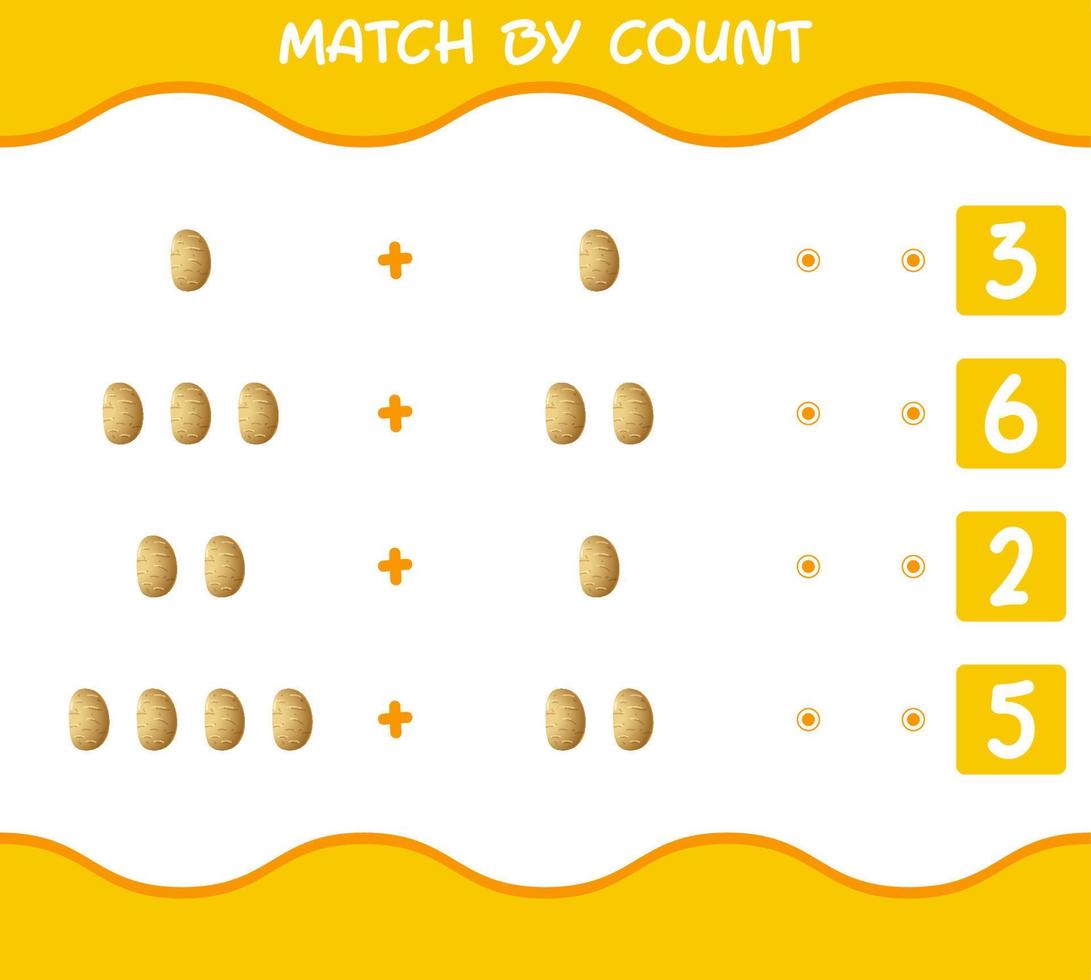 Match by count of cartoon potato. Match and count game. Educational game for pre shool years kids and toddlers vector