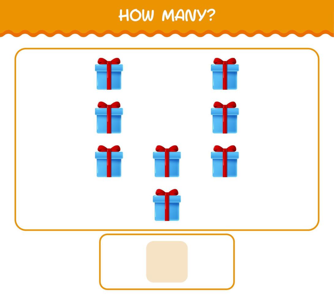 How many cartoon gift box. Counting game. Educational game for pre shool years kids and toddlers vector
