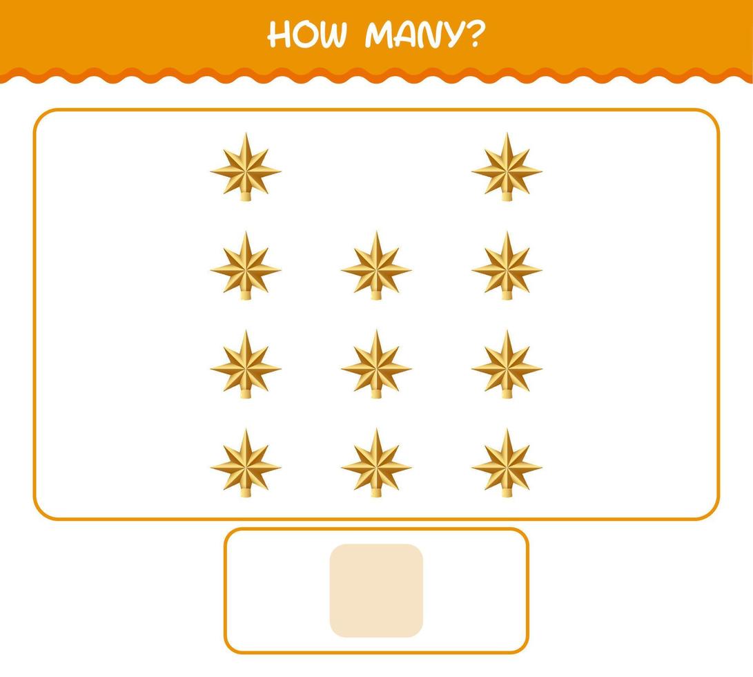 How many cartoon christmas star. Counting game. Educational game for pre shool years kids and toddlers vector