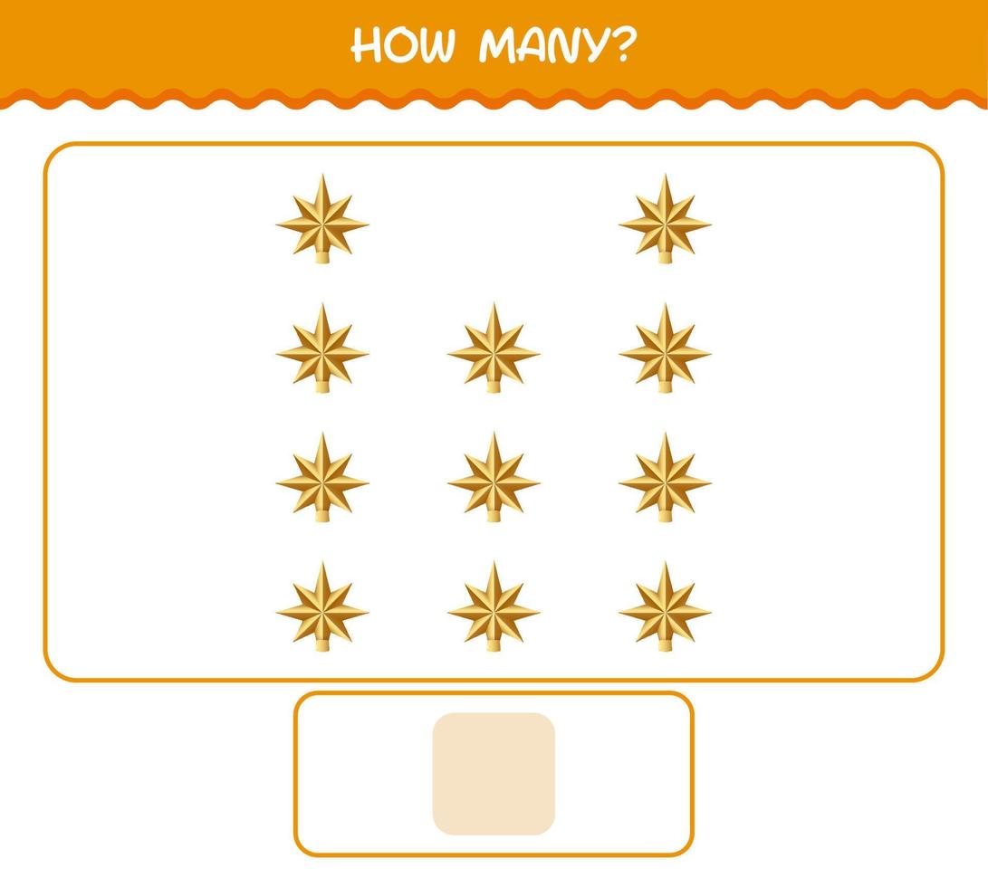 How many cartoon christmas star. Counting game. Educational game for pre shool years kids and toddlers vector