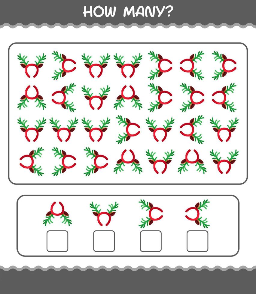 cuántas diademas de astas de dibujos animados. juego de conteo juego educativo para niños y niños pequeños en edad preescolar vector