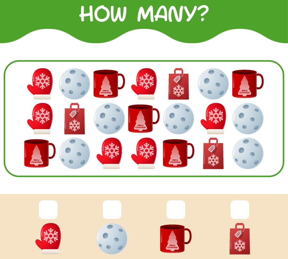 How many cartoon christmas. Counting game. Educational game for pre shool years kids and toddlers vector