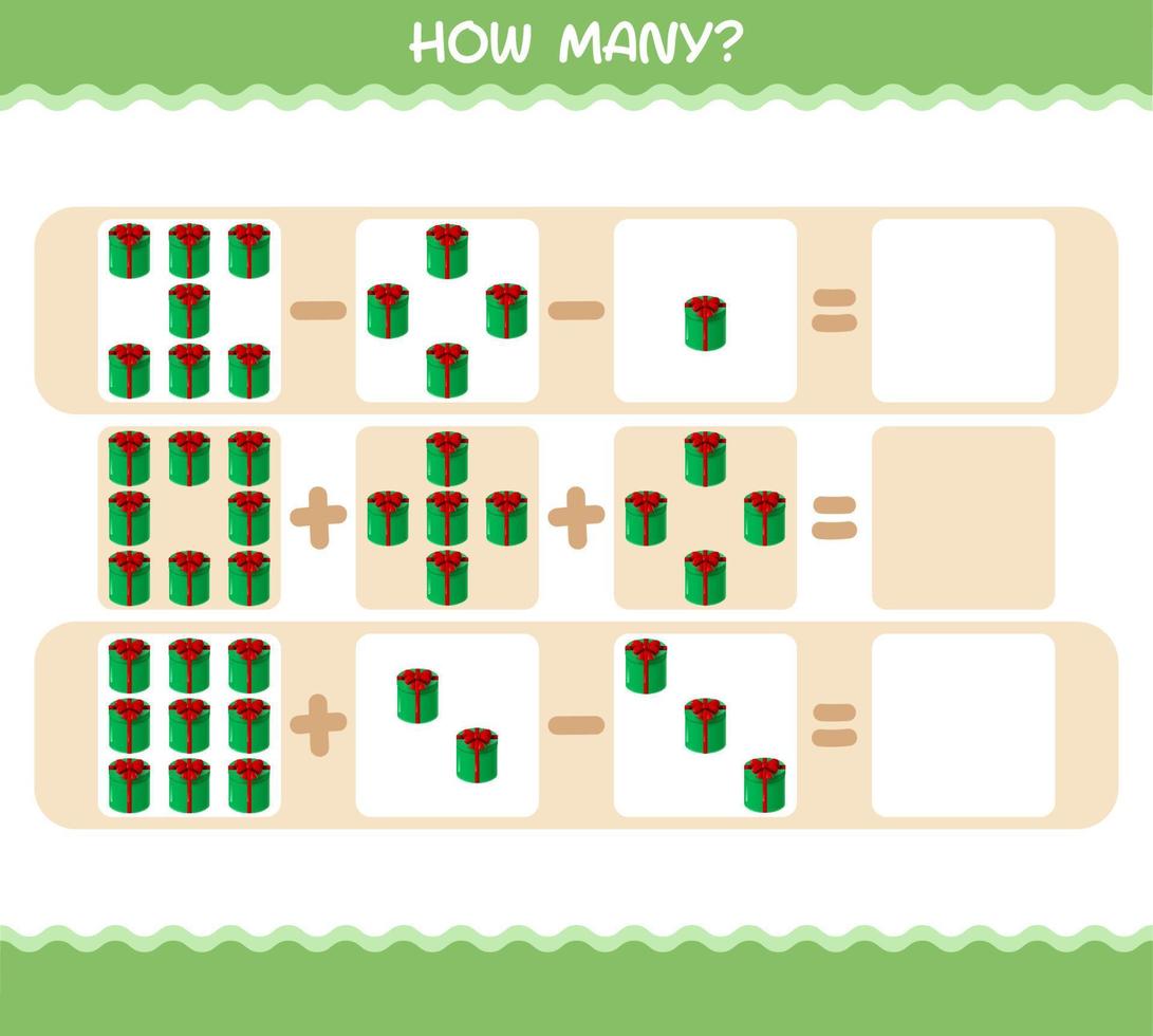 How many cartoon gift box. Counting game. Educational game for pre shool years kids and toddlers vector
