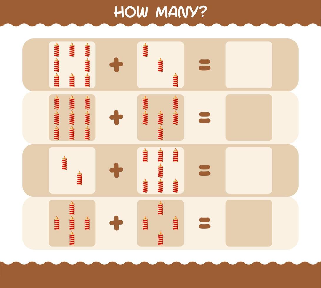 How many cartoon christmas candle. Counting game. Educational game for pre shool years kids and toddlers vector