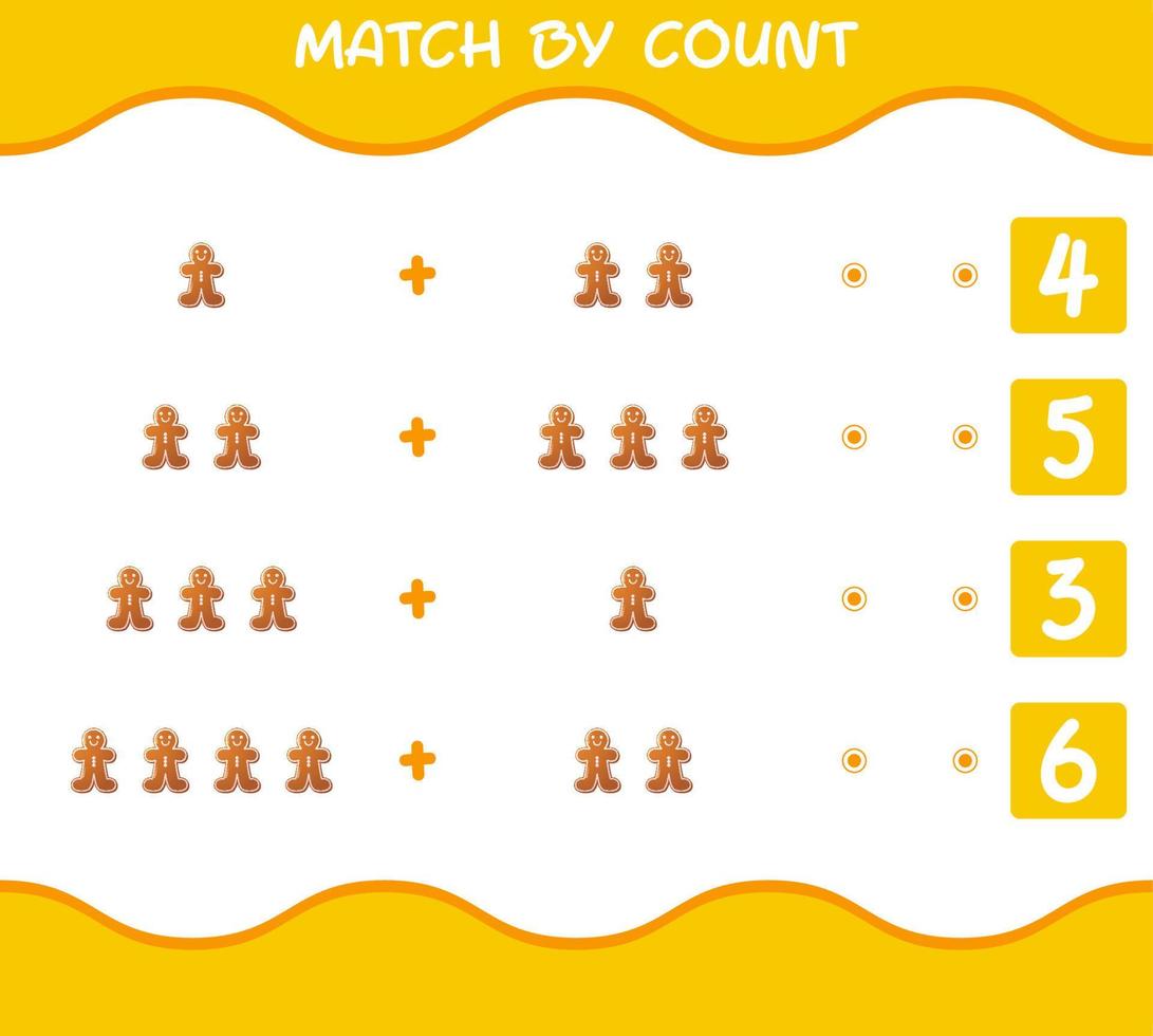 Match by count of cartoon gingerbread cookie . Match and count game. Educational game for pre shool years kids and toddlers vector