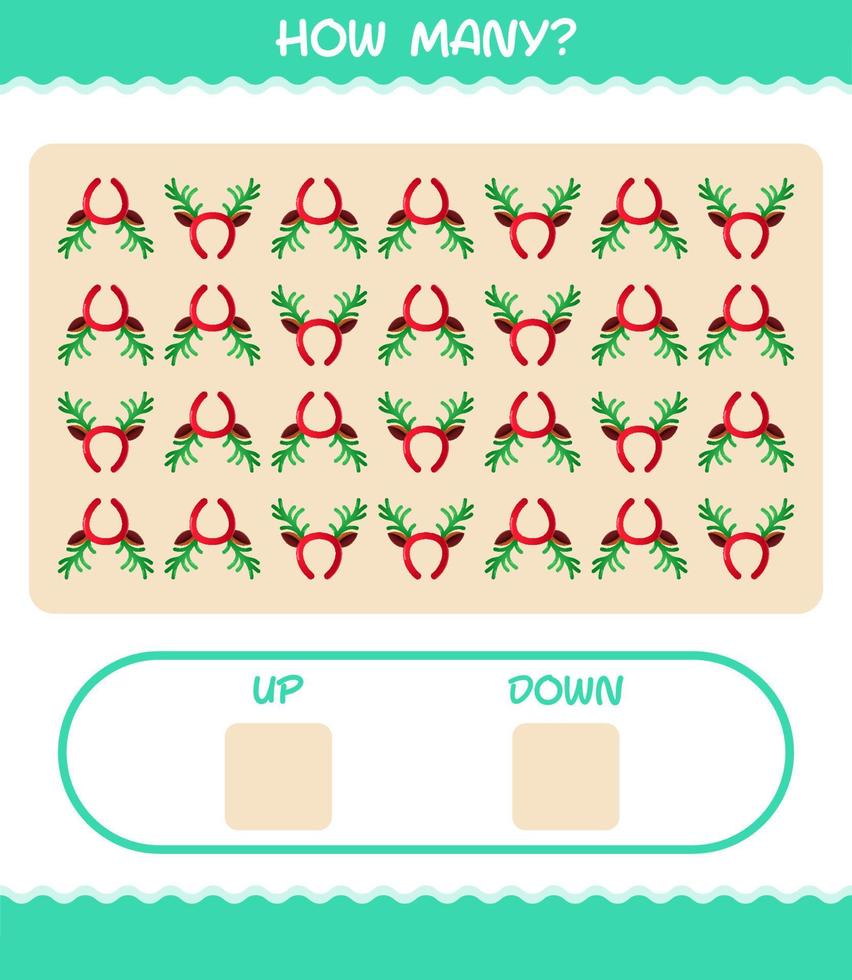 How many cartoon antlers headband. Counting game. Educational game for pre shool years kids and toddlers vector