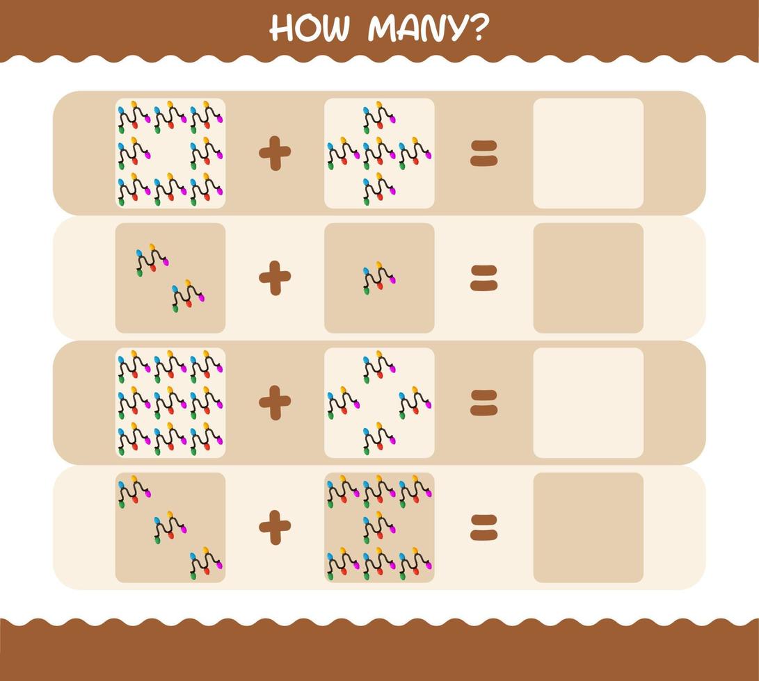 How many cartoon string light. Counting game. Educational game for pre shool years kids and toddlers vector