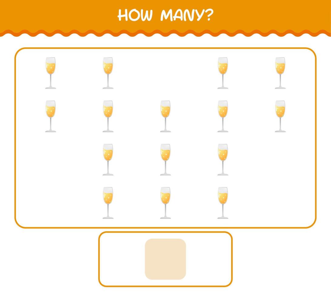 How many cartoon champagne glass. Counting game. Educational game for pre shool years kids and toddlers vector
