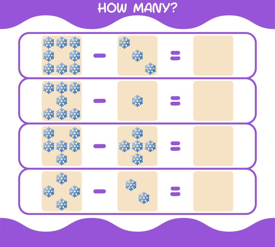How many cartoon snowflake. Counting game. Educational game for pre shool years kids and toddlers vector