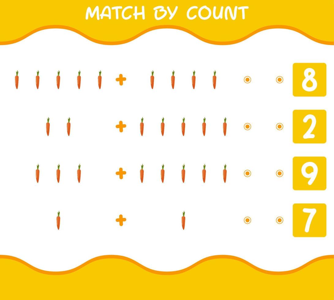 Match by count of cartoon carrot. Match and count game. Educational game for pre shool years kids and toddlers vector