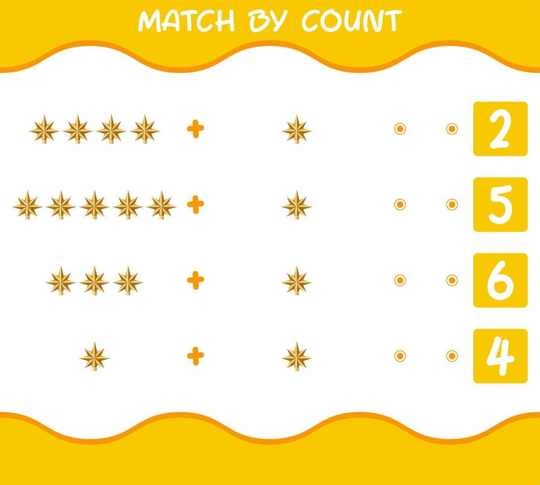 Match by count of cartoon christmas star. Match and count game. Educational game for pre shool years kids and toddlers vector