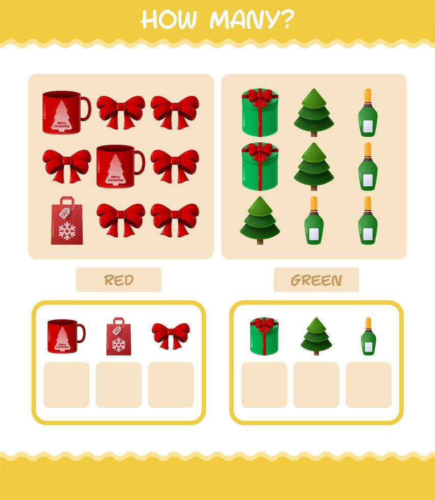 cuantos dibujos animados de navidad. juego de conteo juego educativo para niños de edad preescolar y niños pequeños vector