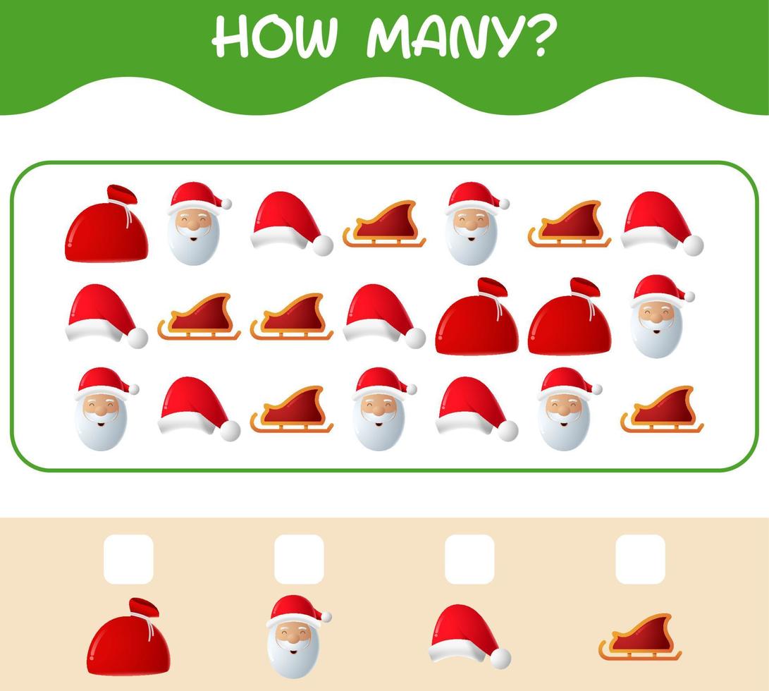How many cartoon christmas. Counting game. Educational game for pre shool years kids and toddlers vector