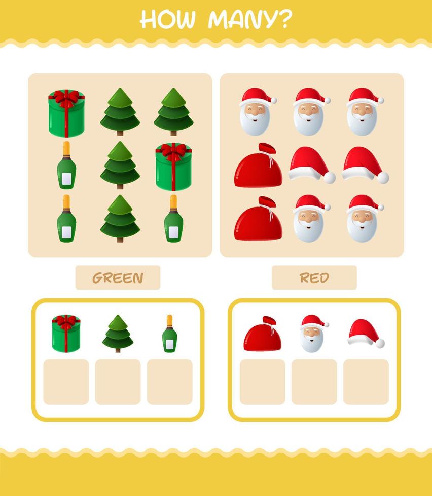 cuantos dibujos animados de navidad. juego de conteo juego educativo para niños de edad preescolar y niños pequeños vector