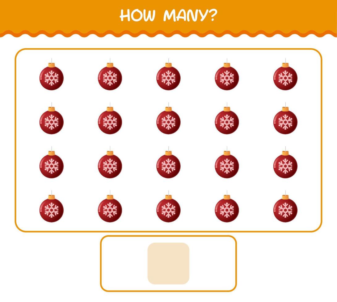 How many cartoon christmas ornament. Counting game. Educational game for pre shool years kids and toddlers vector