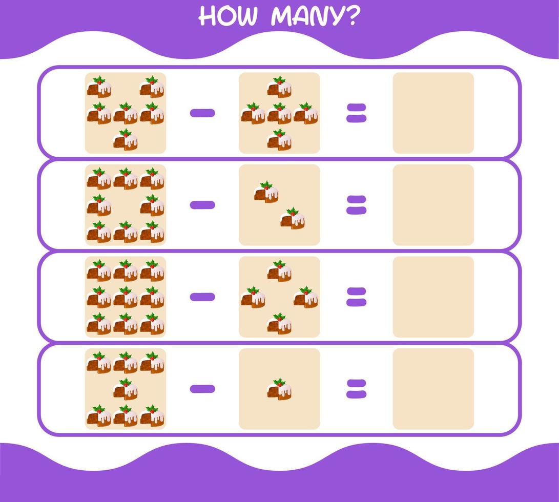 How many cartoon christmas cake. Counting game. Educational game for pre shool years kids and toddlers vector