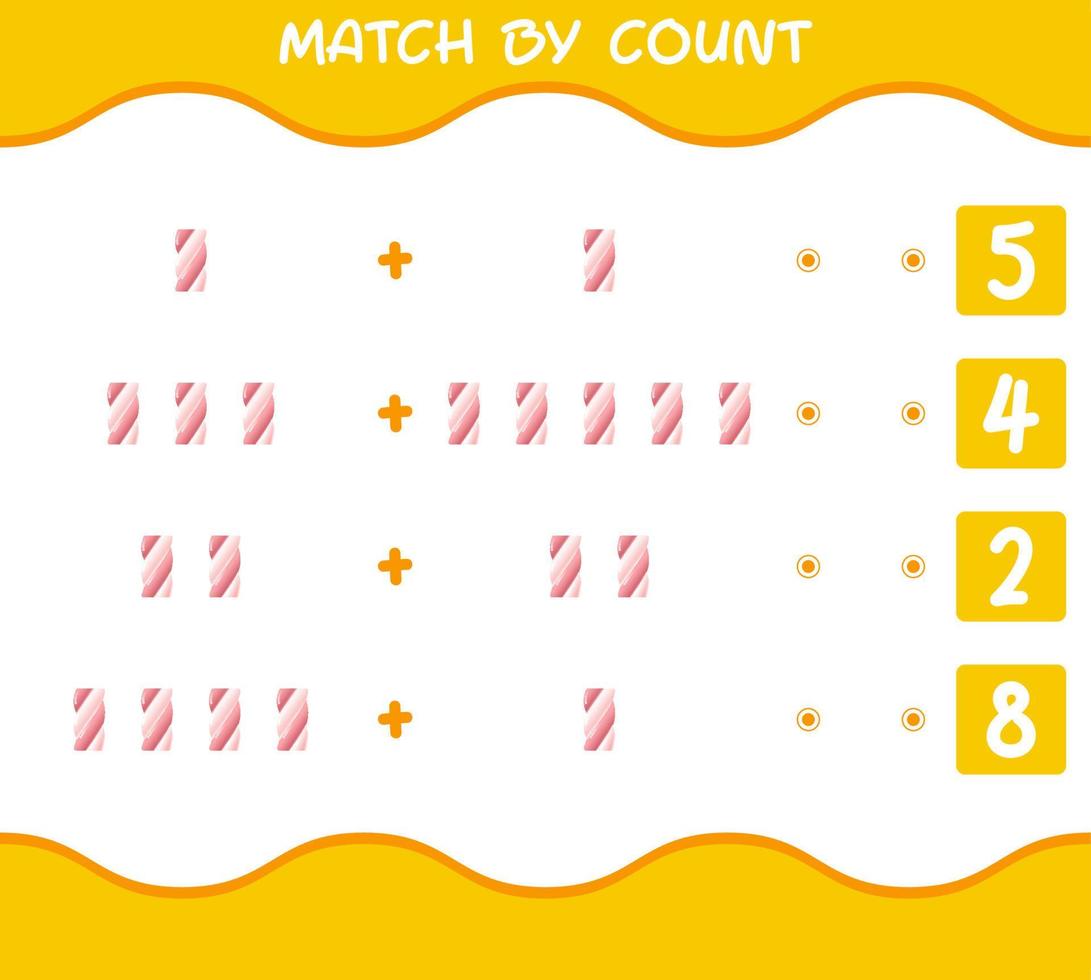 Match by count of cartoon marshmallow. Match and count game. Educational game for pre shool years kids and toddlers vector