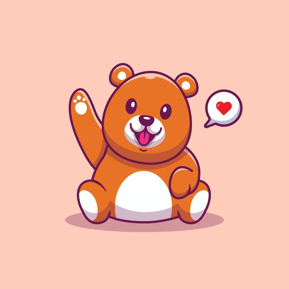 Cute Bear Waving Hand Cartoon Vector Icon Illustration. Animal Nature Icon Concept Isolated Premium Vector. Flat Cartoon Style