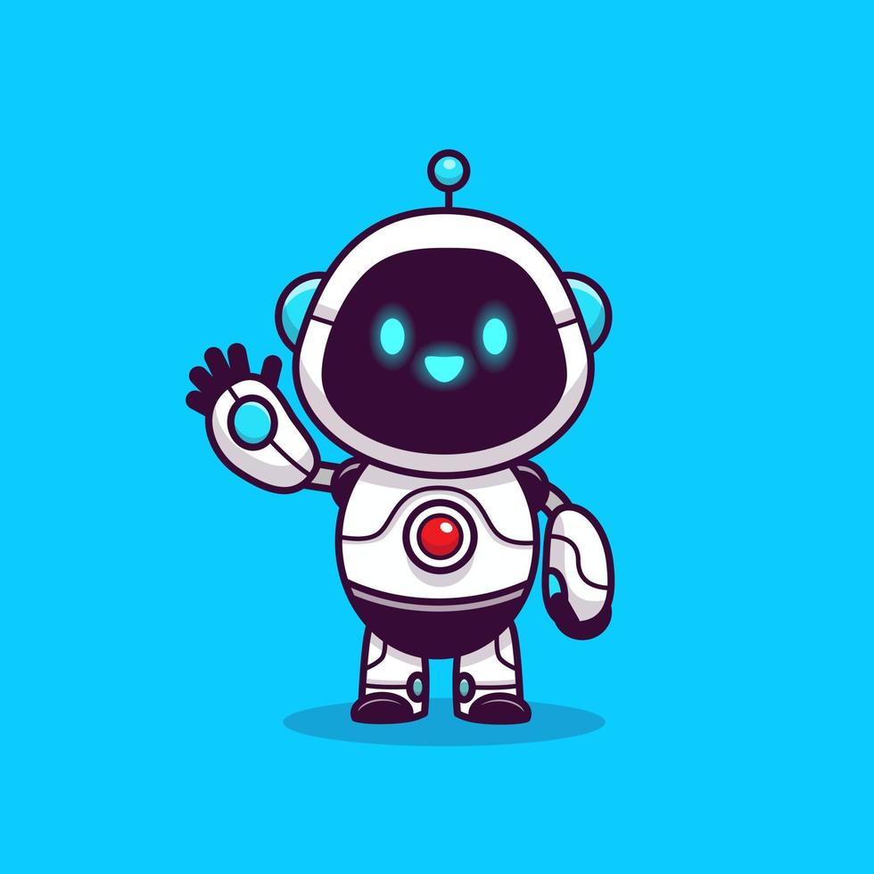 lindo robot agitando la mano dibujos animados vector icono ilustración. ciencia tecnología icono concepto aislado vector premium. estilo de dibujos animados plana