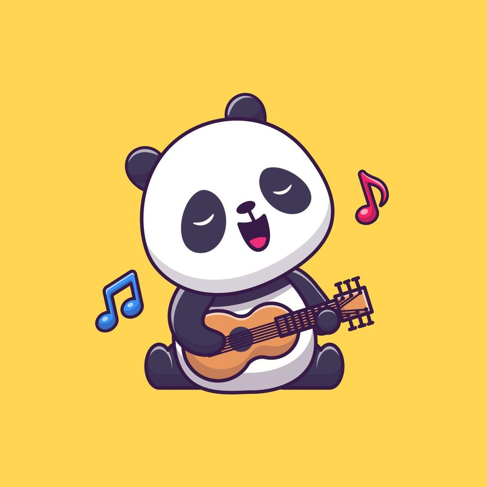 Cute Panda Playing Guitar Cartoon Vector Icon Illustration. Animal Music Icon Concept Isolated Premium Vector. Flat Cartoon Style
