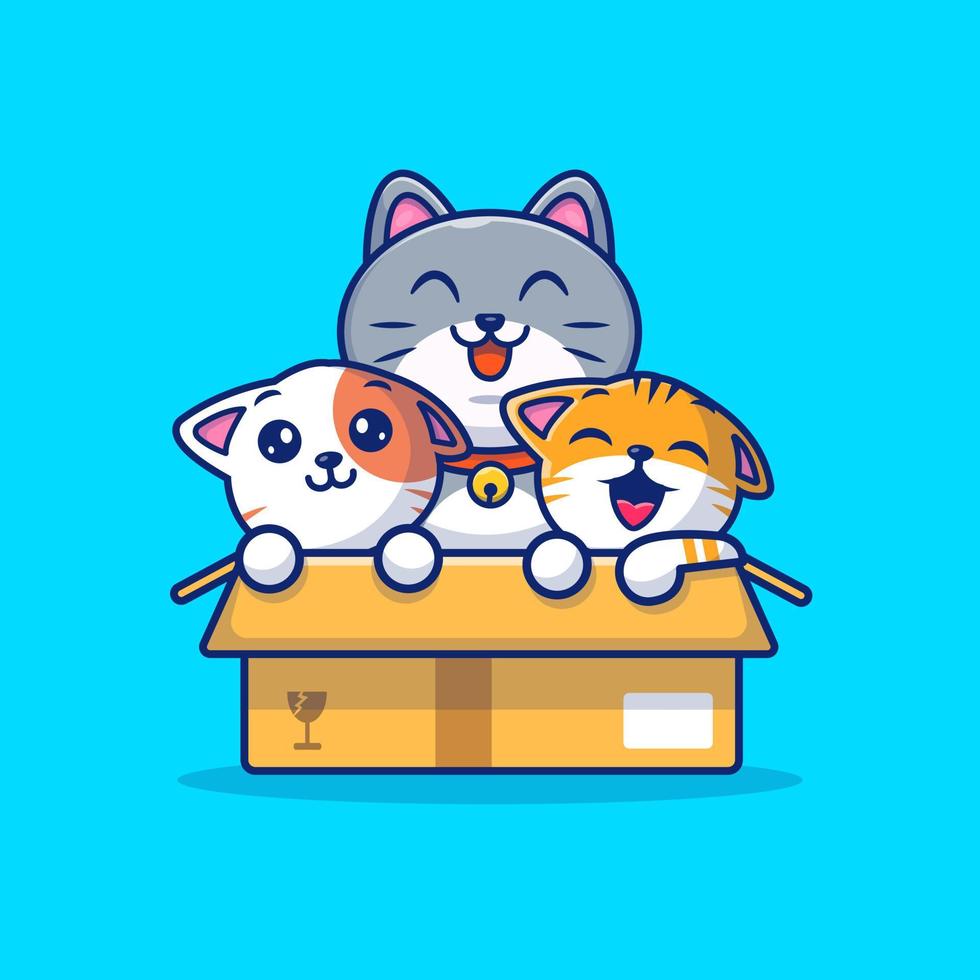 lindo gato jugando en la ilustración de icono de vector de dibujos animados de caja. concepto de icono de naturaleza animal vector premium aislado. estilo de dibujos animados plana