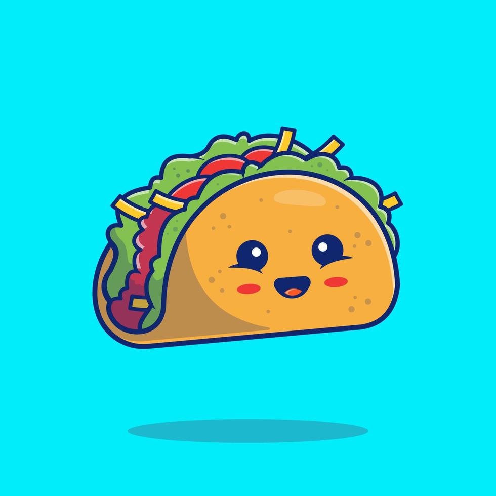 Linda ilustración de icono de vector de dibujos animados de taco. concepto de icono de comida rápida vector premium aislado. estilo de dibujos animados plana