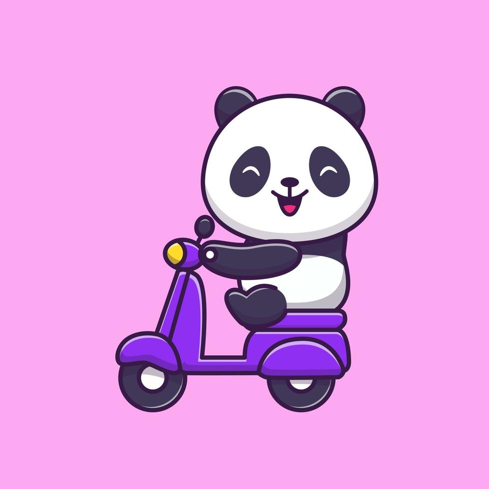 Cute Panda Riding Scooter Cartoon Vector Icon Illustration. Animal Transportation Icon Concept Isolated Premium Vector. Flat Cartoon Style