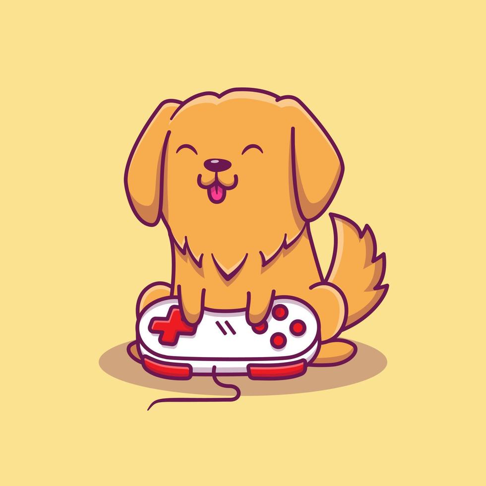 Ilustración de icono de vector de dibujos animados de juego de perro lindo. concepto de icono de tecnología animal vector premium aislado. estilo de dibujos animados plana