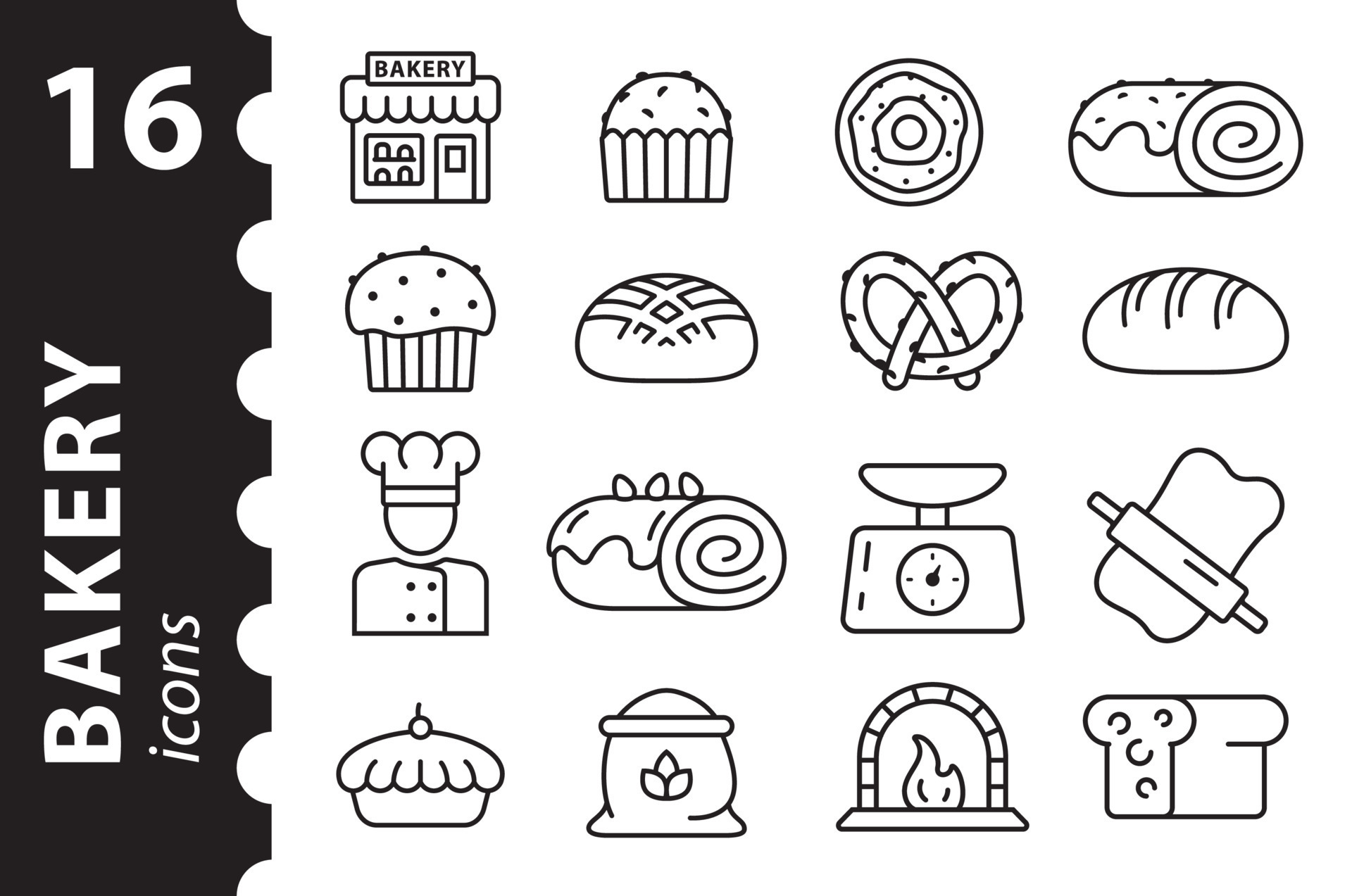 Bakery icon set. Linear symbols in vector in a flat style. 7839962