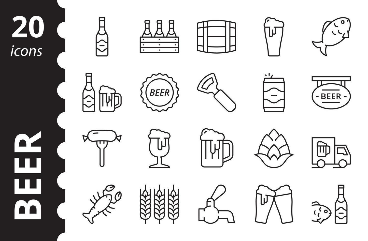 Set of Beer Related Icons. Collection vector linear symbols.