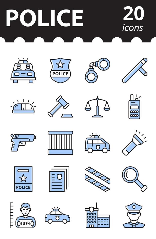 conjunto de iconos de policía. colección de símbolos lineales ley y justicia. ilustración vectorial sencilla. vector