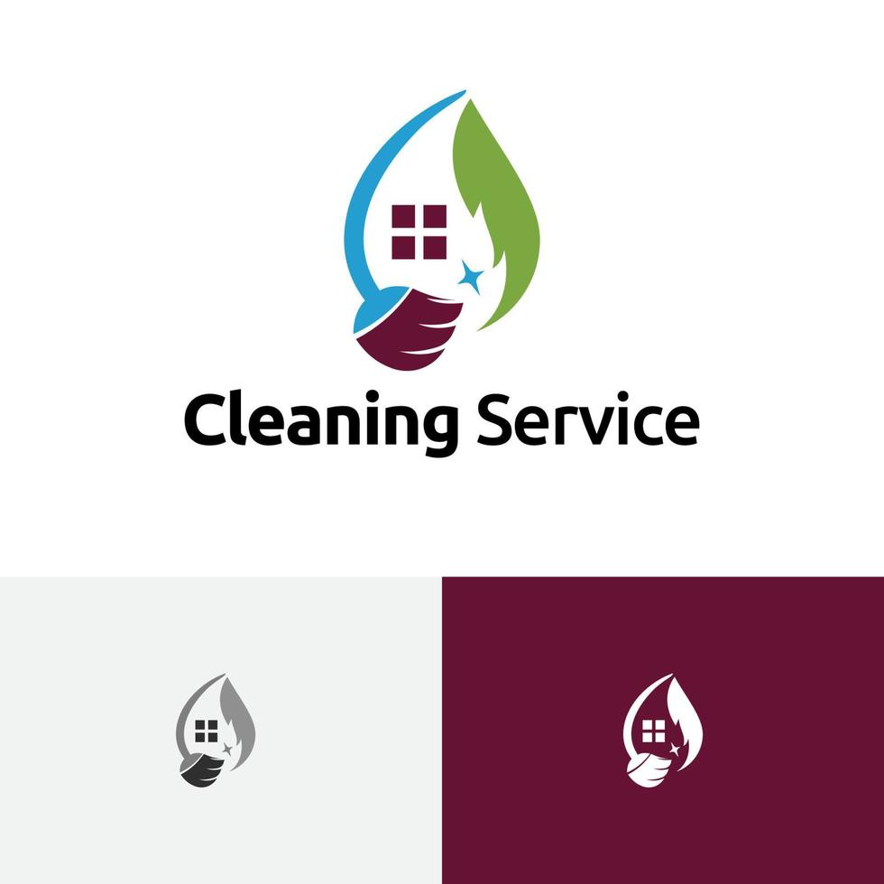 Clean Brush Broom Eco Green House Cleaning Service Logo vector