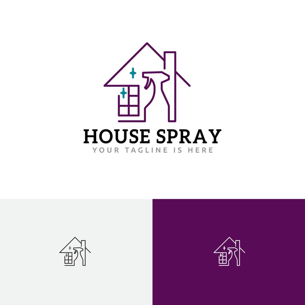 logotipo de estilo de línea de servicio de limpieza de casa de spray limpio vector