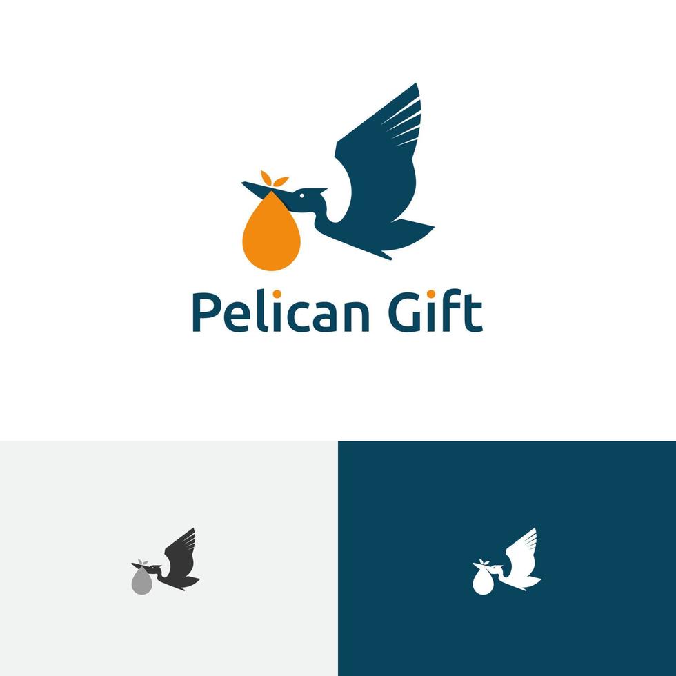 Pelican Bird Fly Bring Gift Present Shipping Delivery Logo vector