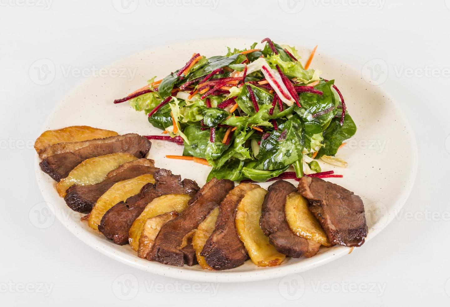 duck fillet, mashed potatoes seasoned with truffle oil, fig and aniseed sauce photo