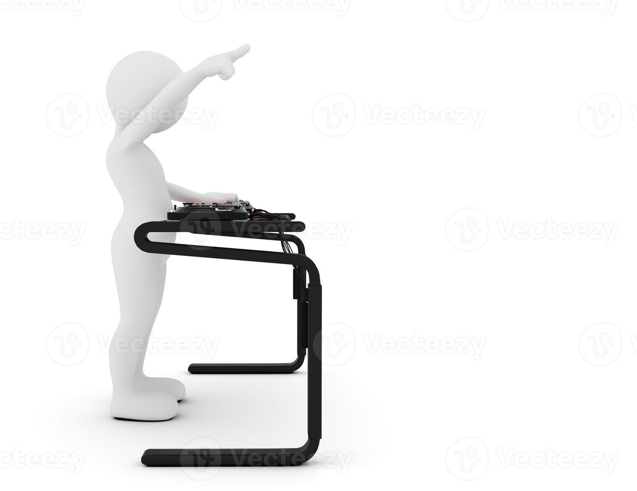 Toon man DJ spinning music on mixer. White background photo