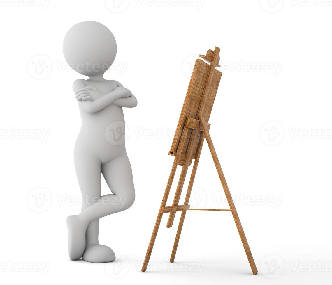 Toon man painter looking at the image on the easel. photo